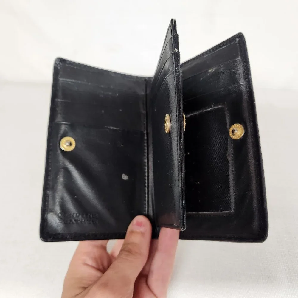 Mens Black Leather Bifold Wallet ID, Card Slots Snap